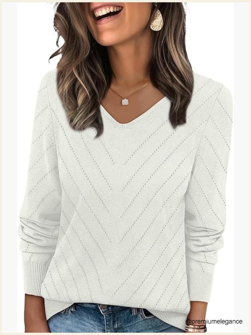 Lightweight V-Neck Long Sleeve Pullover Sweater Casual Fall Outfits